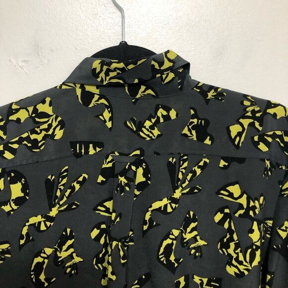Banana Republic Gray Yellow Black Silk Blouse Top Size Medium Long Sleeve Pocket - Picture 10 of 13